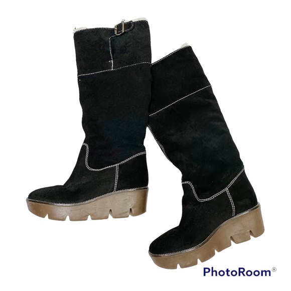 Kors Michael Kors Suede Platform Wedge Boots Black Size 6 - Picture 2 of 16